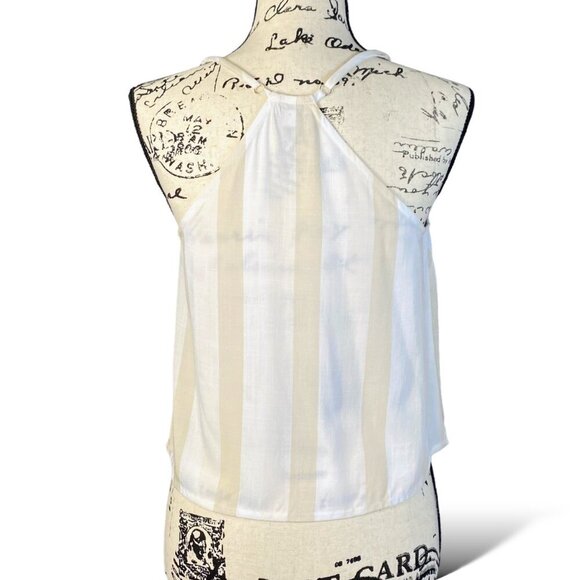 Splendid Tank Womans Sz XS Tan Stripe Sleeveless Halter Crop Adjustable Top - Picture 6 of 10